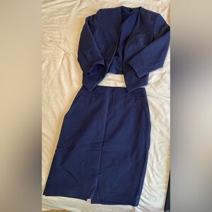 Navy High-Waist Pencil Skirt w/ Crop Blazer: